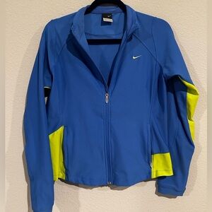 Nike‎ Dri-Fit Women’s L Warm Up Jacket Blue Yellow Full Zip Athletic Activewear